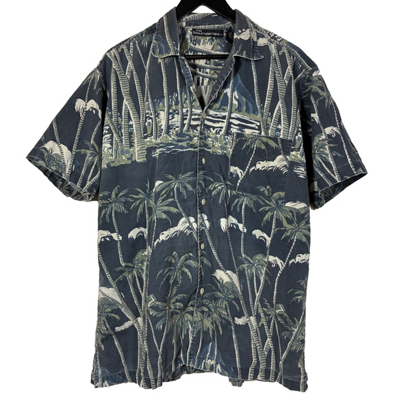 VTG Y2K No Boundaries Mens Blue Palm Leaf Pattern Button Up Hawaiian Shirt SZ M - Picture 1 of 10